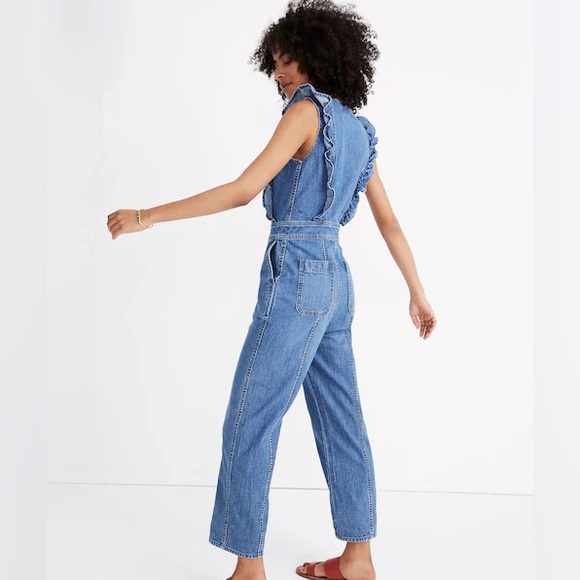 Madewell Denim Ruffle Zip Front Jumpsuit - Picture 3 of 6